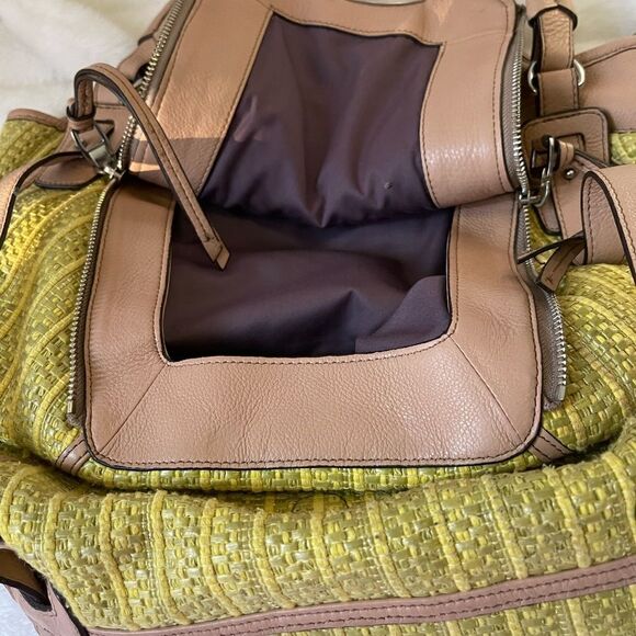 KOOBA Green fabric & raffia weave with tan leather straps & trims shoulder bag - Picture 10 of 14